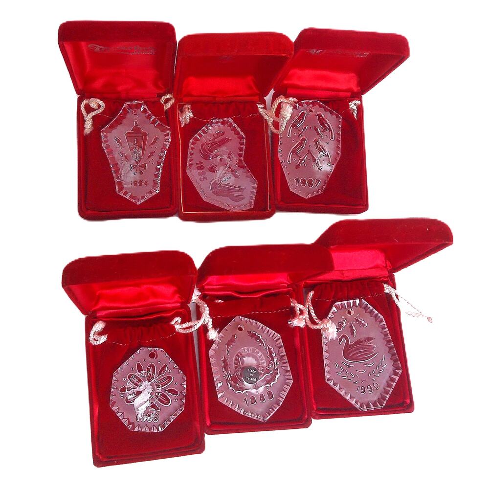 Vintage Waterford 12 Days Of Christmas Crystal Ornaments Set of 6